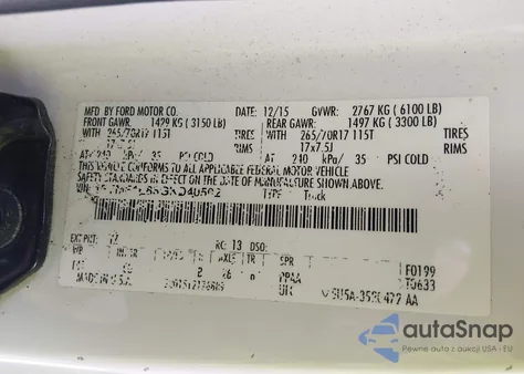 2016 Ford F-150 Xl z USA, uszkodzony, nr VIN 1FTMF1E88GKD40502